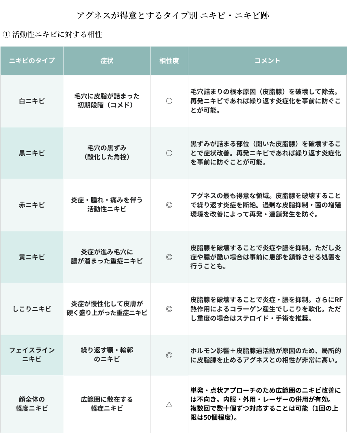 アグネスが得意とするタイプ別のニキビ・ニキビ跡